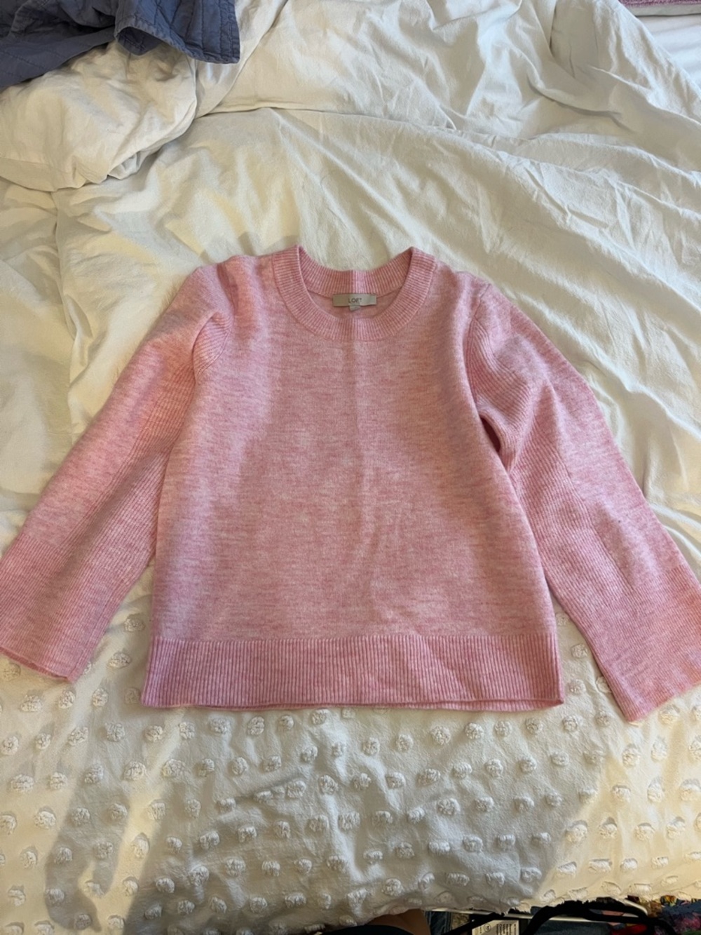 LOFT Pink Ribbed Crewneck Sweater